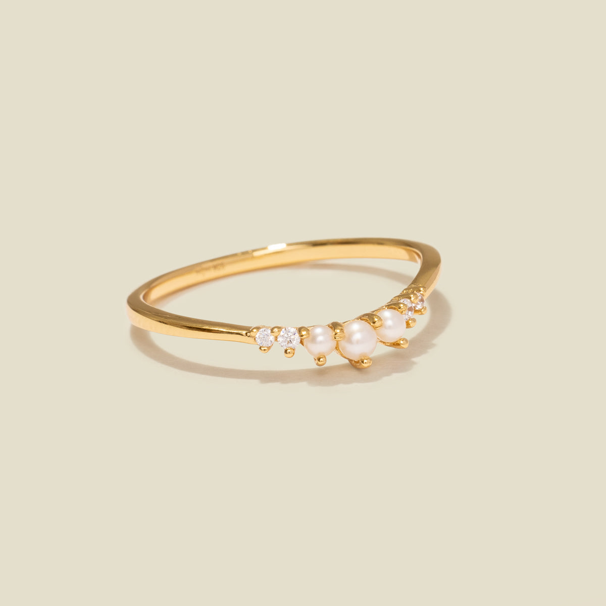 Crescent Pearl and CZ Ring