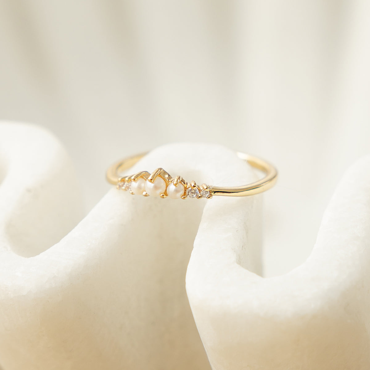 Crescent Pearl and CZ Ring